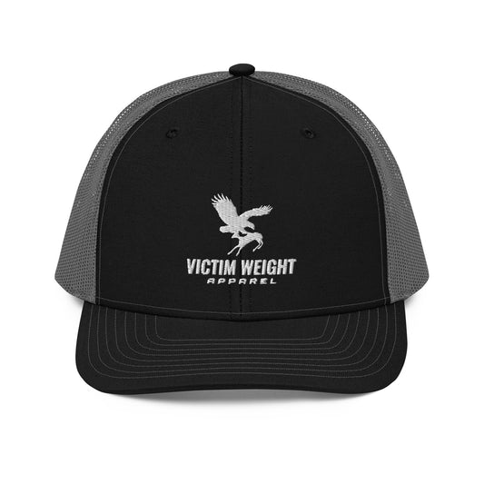 Victim Weight White Logo Font Trucker Hat